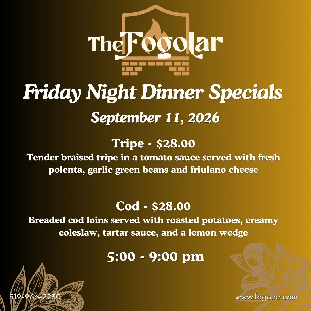 Friday, September 11th Dinner Specials.