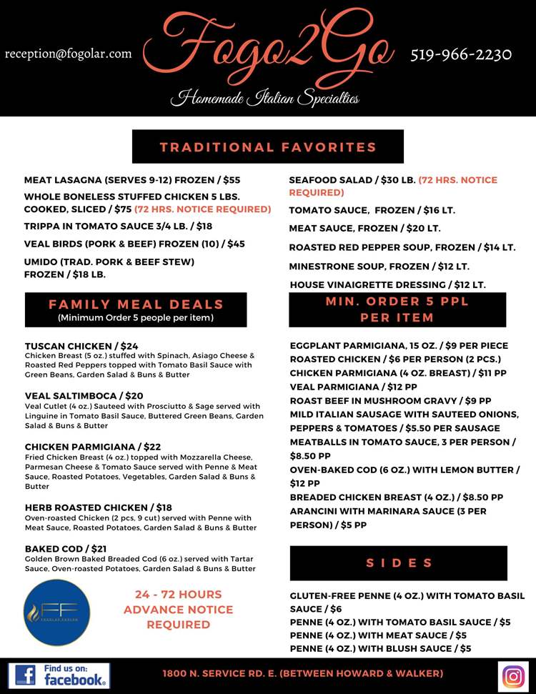 Fogolar Furlan Fogo2Go Take Out Menu 