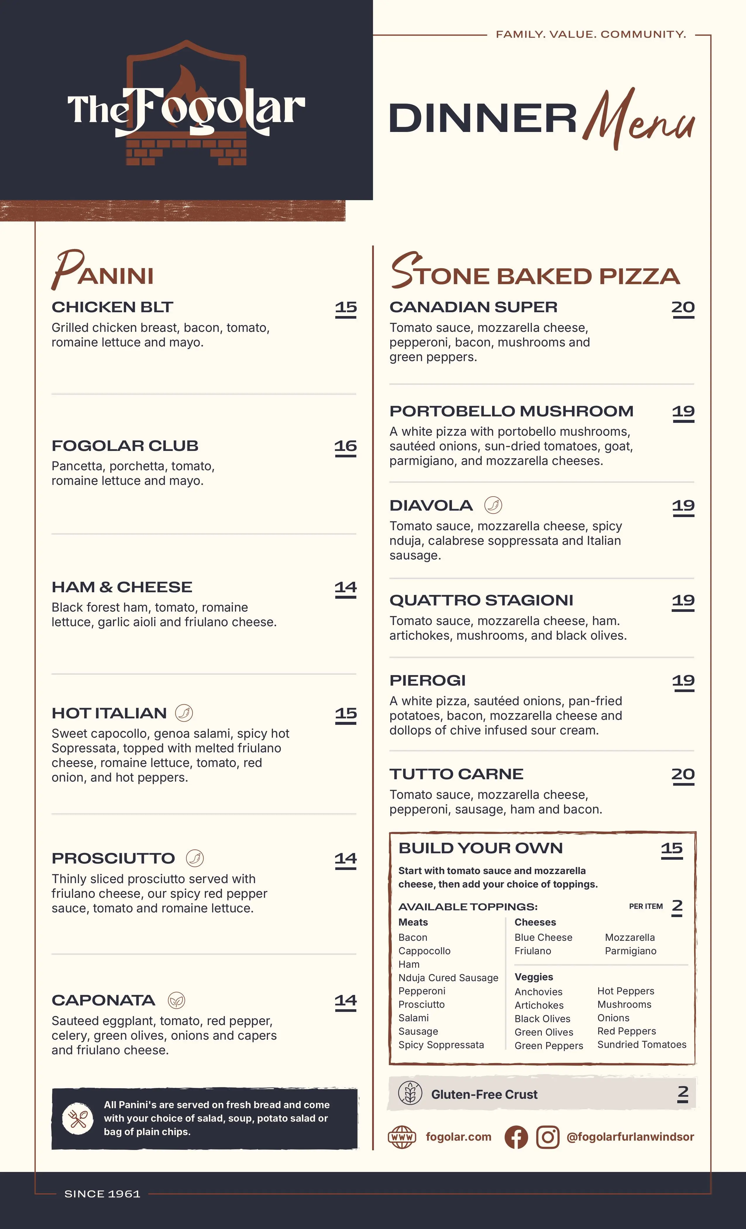 Fogolar Furlan Dinner Menu 2