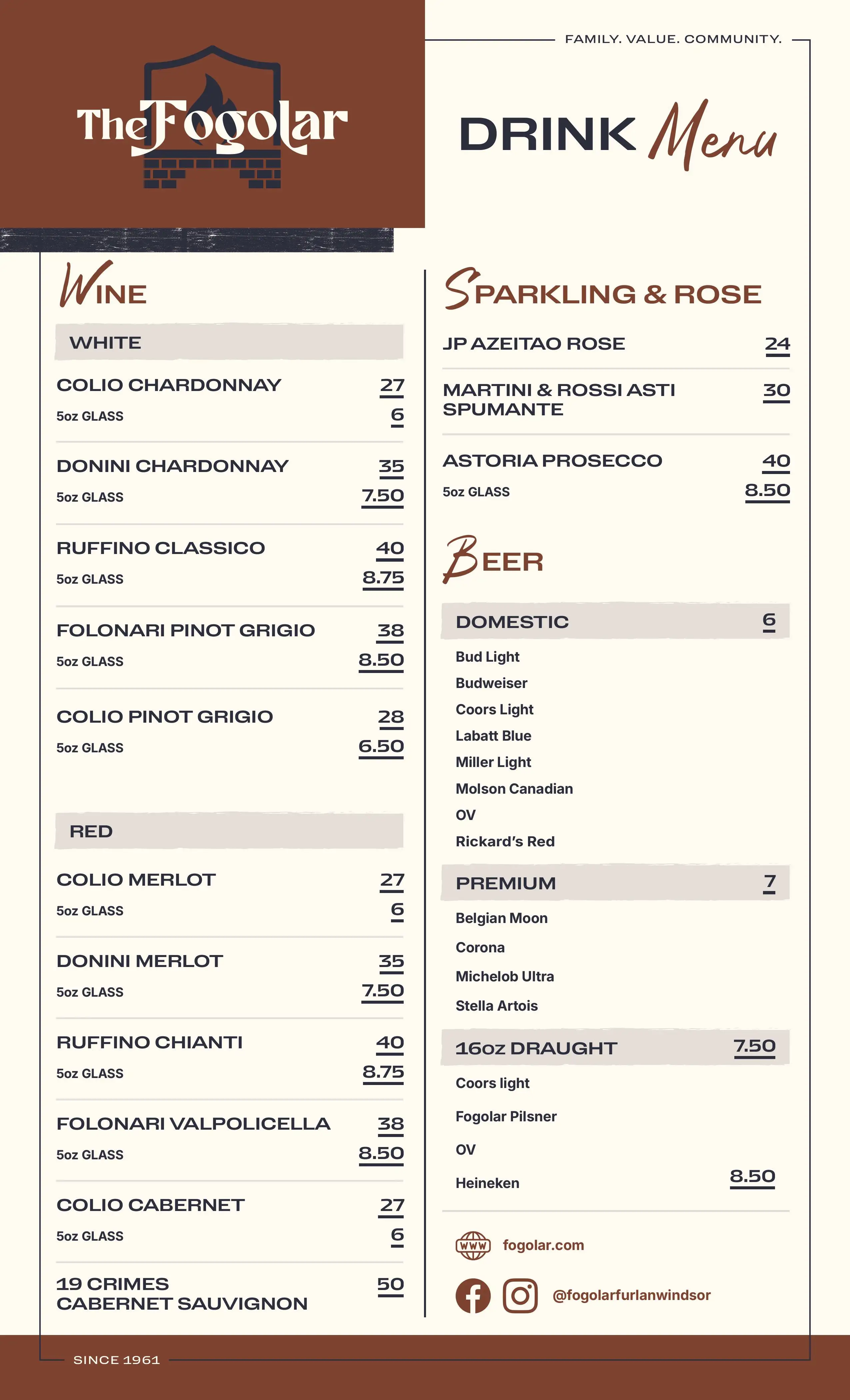 Fogolar Furlan Lunch Menu 1